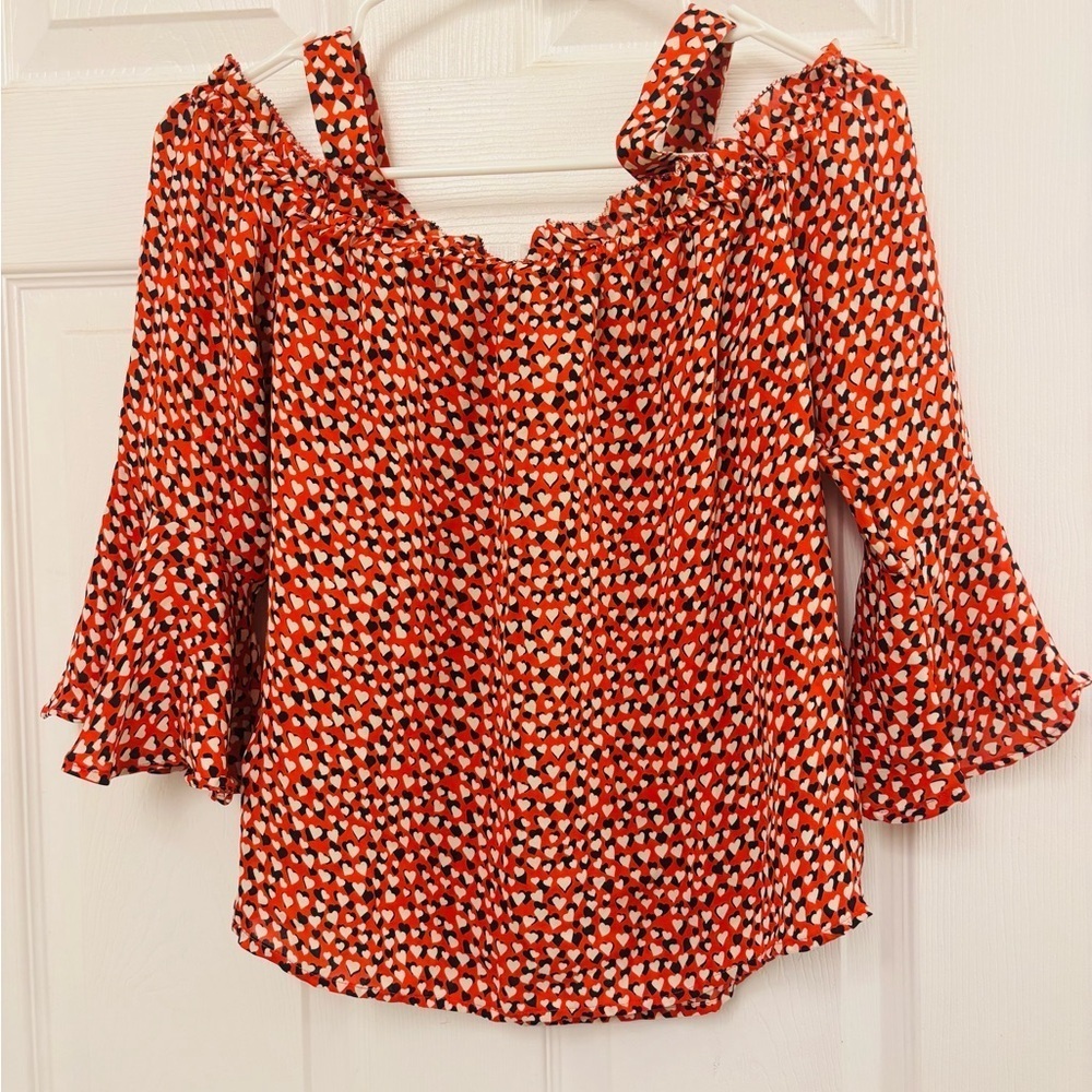 J CREW Cold Shoulder Top Heart Print - Picture 3 of 5